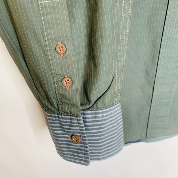 Howe Colorblock Green Gray Striped Shirt Sz Large - Picture 4 of 6